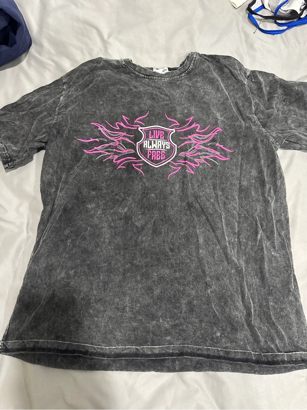 Adika Black Acid-Wash Tee with Pink Flame Logo